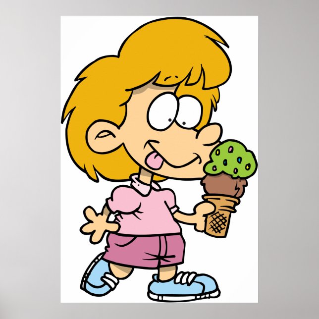 Cute Cartoon Kid Eating Ice Cream Cone Poster (Front)