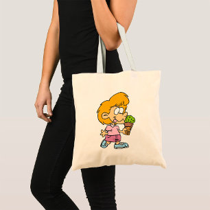 Cute Cartoon Kid Eating Ice Cream Cone Tote Bag