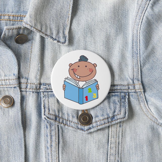 Cute Cartoon Kid Reading a Numbers Book 7.5 Cm Round Badge (Creator Uploaded)