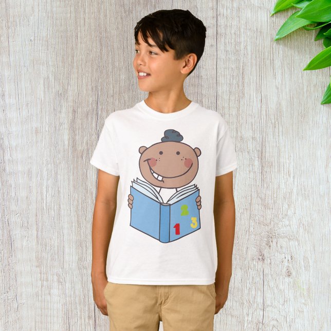Cute Cartoon Kid Reading a Numbers Book T-Shirt (Creator Uploaded)