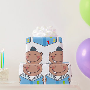 Cute Cartoon Kid Reading a Numbers Book Wrapping Paper