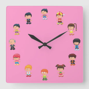 Cute Cartoon Kid Square Wall Clock