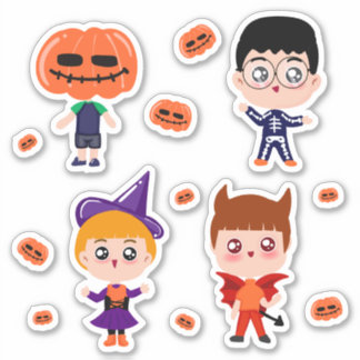 Cute cartoon kids and pumpkin stickers  NATTTSPACE