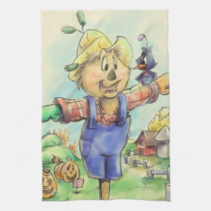 cute cartoon kitchen towel with a scarecrow
