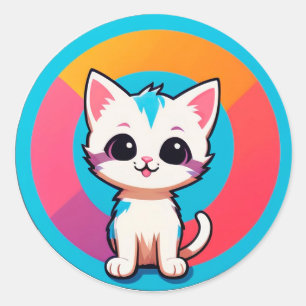 Cute Cartoon Kitten Classic Round Sticker