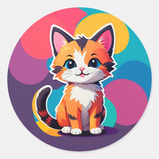 Cute Cartoon Kitten Classic Round Sticker (Front)