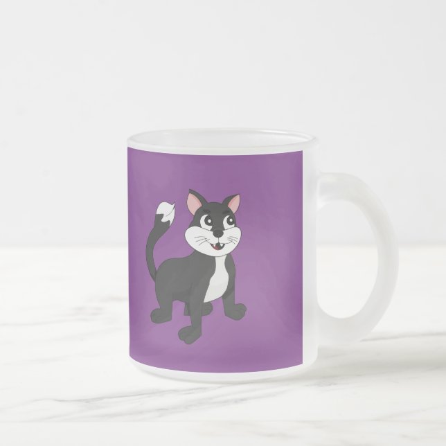 Cute cartoon kitten frosted glass coffee mug (Right)