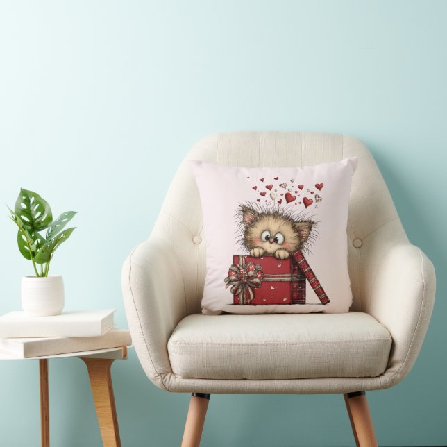 Cute Cartoon Kitten in a Box with Hearts Cushion (Chair)