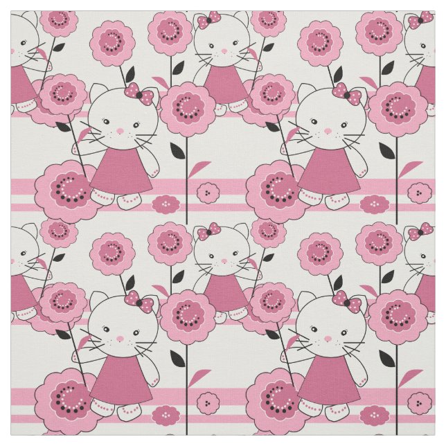 Cute cartoon kitten kids fabric (Swatch)