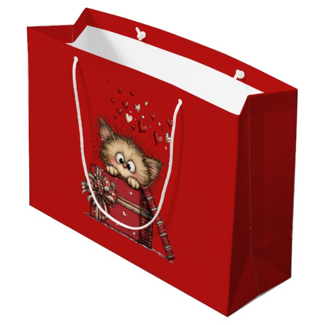  Cute Cartoon Kitten with Hearts Large Gift Bag (Back Angled)