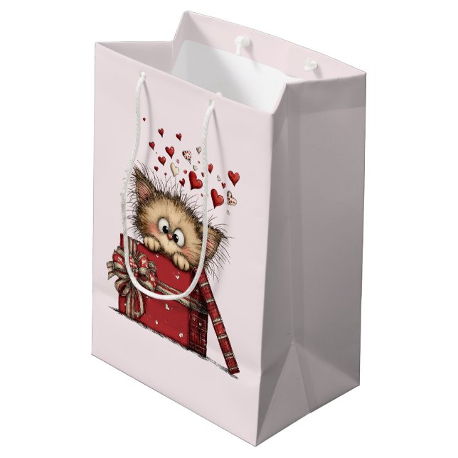 Cute Cartoon Kitten with Hearts Medium Gift Bag (Back Angled)