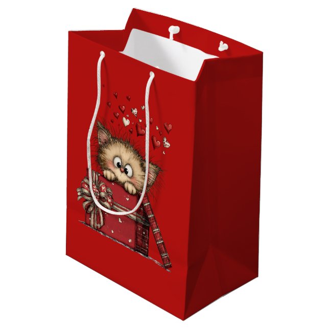 Cute Cartoon Kitten with Hearts Medium Gift Bag (Back Angled)