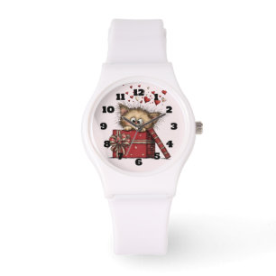 Cute Cartoon Kitten with Hearts Watch