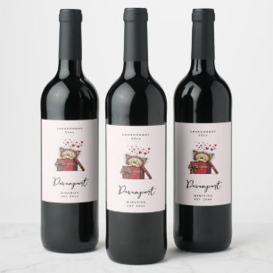 Cute Cartoon Kitten with Hearts Wine Making Label