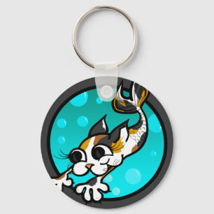 CUTE CARTOON KITTY CAT MERMAID ROUND KEY CHAIN