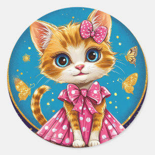 Cute cartoon kitty classic round sticker