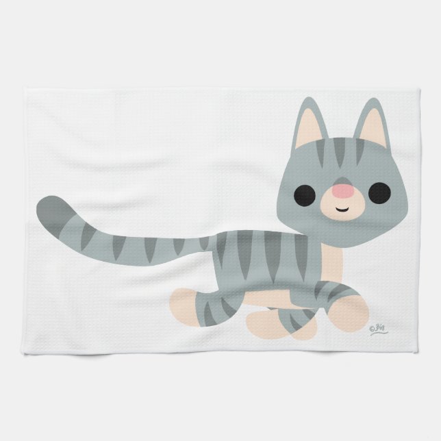 Cute Cartoon Kitty Tea Towel (Horizontal)