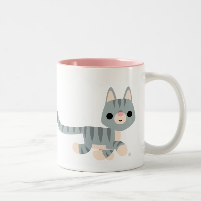 Cute Cartoon Kitty Two-Tone Coffee Mug (Right)