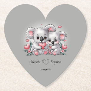 Cute Cartoon Koala Lovers Hearts Valentine’s Day Paper Coaster
