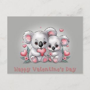 Cute Cartoon Koala Lovers Hearts Valentine’s Day Postcard