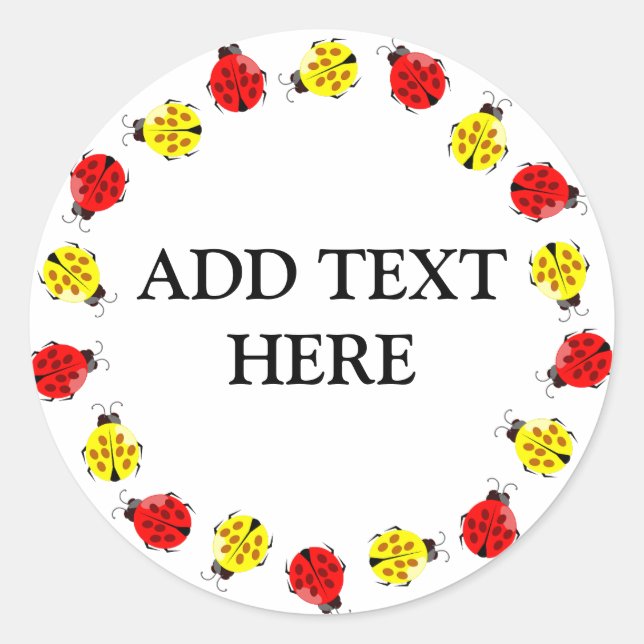 Cute Cartoon Ladybugs In Red And Yellow Classic Round Sticker (Front)