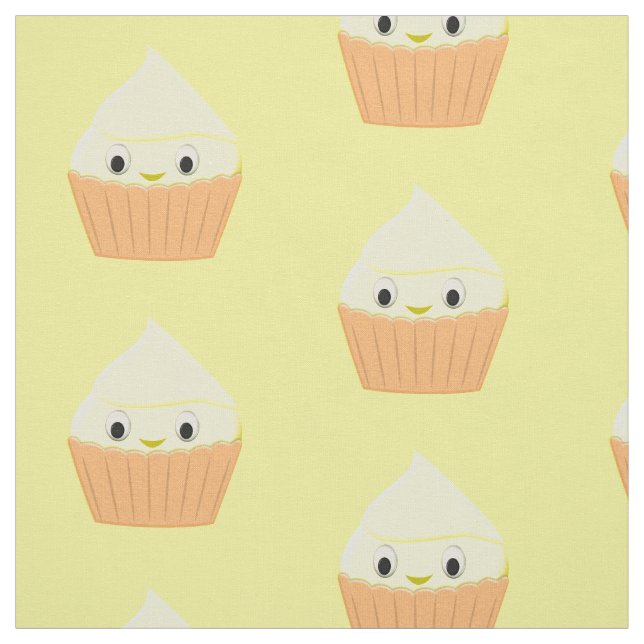 Cute Cartoon Lemon Cupcake Repeat Pattern  Fabric (Swatch)