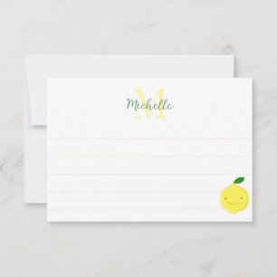 Cute Cartoon Lemon Custom Lined Monogram Card