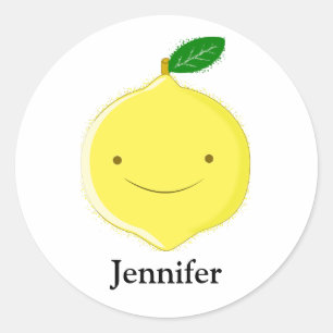 Cute Cartoon Lemon Custom Name Classic Round Sticker