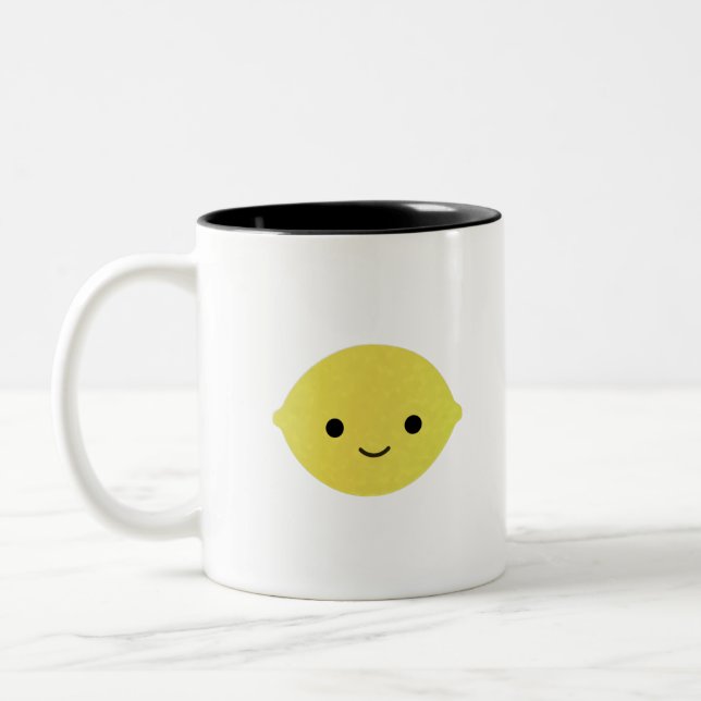 Cute Cartoon Lemon Two-Tone Coffee Mug (Left)