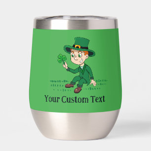 Cute cartoon leprechaun with shamrock and rainbow