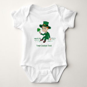Cute cartoon leprechaun with shamrock and rainbow baby bodysuit