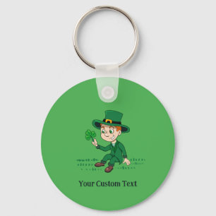 Cute cartoon leprechaun with shamrock and rainbow key ring