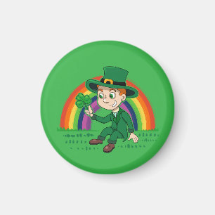 Cute cartoon leprechaun with shamrock and rainbow magnet