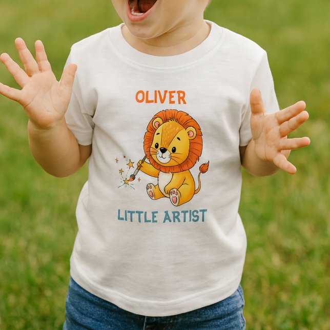 Cute Cartoon Lion Cub Artist with Paintbrush Baby T-Shirt (Creator Uploaded)