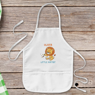 Cute Cartoon Lion Cub Artist with Paintbrush Kids Apron
