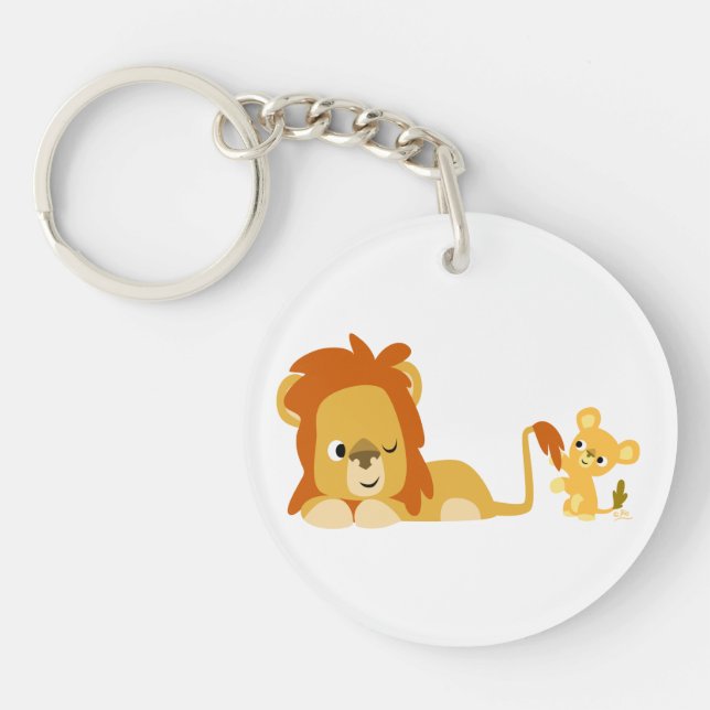 Cute Cartoon Lion Dad and Cub Acrylic Keychain (Front)