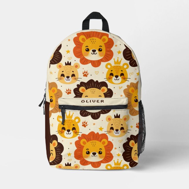Cute Cartoon Lion Faces  Printed Backpack (Front)