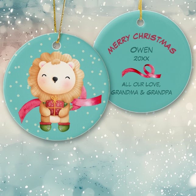 Cute Cartoon Lion Grandchild Christmas Ceramic Tree Decoration (Creator Uploaded)