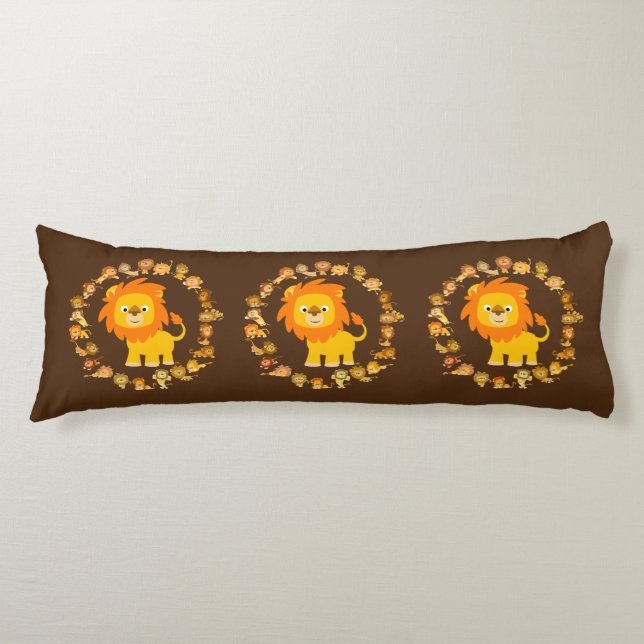 Cute Cartoon Lion Mandala Body Pillow (Front)