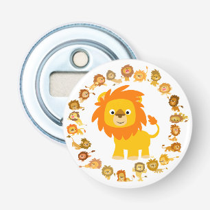 Cute Cartoon Lion Mandala Button Bottle Opener