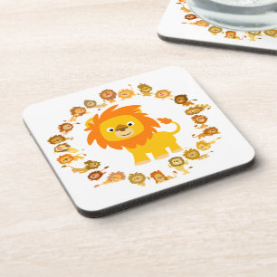 Cute Cartoon Lion Mandala Coasters Set