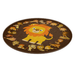 Cute Cartoon Lion Mandala Cutting Board