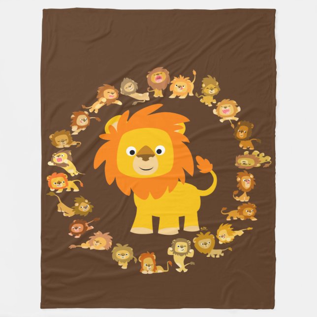 Cute Cartoon Lion Mandala Fleece Blanket (Front)