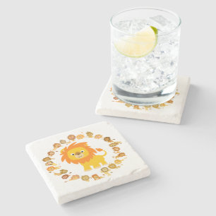 Cute Cartoon Lion Mandala Stone Coaster