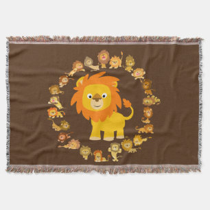 Cute Cartoon Lion Mandala Throw Blanket