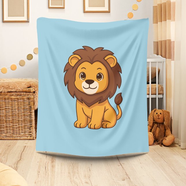 Cute Cartoon Lion on Blue Fleece Blanket (Creator Uploaded)