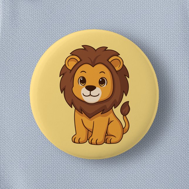 Cute Cartoon Lion on Yellow 6 Cm Round Badge (Creator Uploaded)
