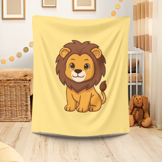 Cute Cartoon Lion on Yellow Fleece Blanket
