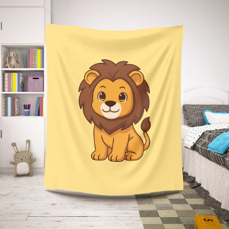 Cute Cartoon Lion on Yellow Sherpa Blanket