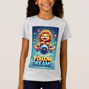 Cute Cartoon Lion Riding Aeroplane  T-Shirt